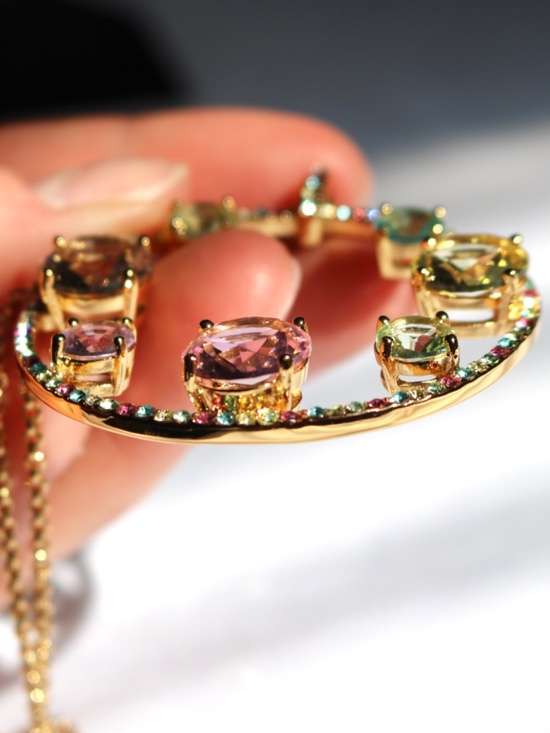 KATE SPADE Carnival Crystal Long Necklace Pastel Circle Bezel Spring Summer - Picture 8 of 9